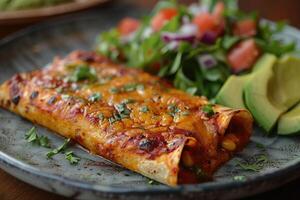 ai generado enchiladas mexicano comida en el cocina mesa profesional publicidad comida fotografía foto