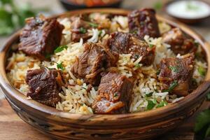 AI generated indian biryani rice professional advertising food photography photo