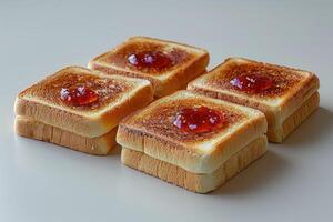 AI generated toasts with fruits jam on kitchen table professional advertising food photography photo