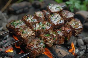 AI generated lamb being grilled on coal professional advertising food photography photo