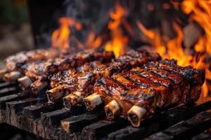 AI generated lamb being grilled on coal professional advertising food photography photo