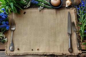 AI generated cutlery setting on a restaurant table advertising food photography photo