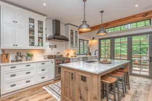 AI generated interior design of a modern kitchen with minimalistic scandinavian marble style photography photo