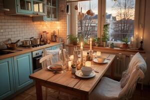 AI generated a beautiful small modern apartment kitchen professional advertising photography photo