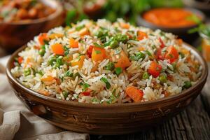 AI generated indian biryani rice professional advertising food photography photo