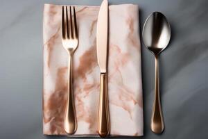 AI generated cutlery setting on a restaurant table advertising food photography photo