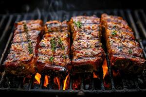 ai generado Cordero siendo A la parrilla en carbón profesional publicidad comida fotografía foto