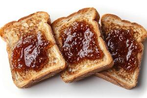 AI generated toasts with fruits jam on kitchen table professional advertising food photography photo