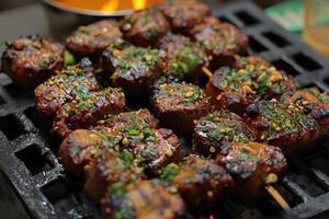 AI generated lamb being grilled on coal professional advertising food photography photo