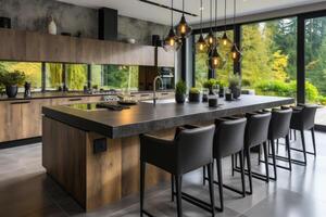 AI generated a beautiful small modern apartment kitchen professional advertising photography photo