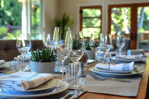 ai generado moderno elegante evento mesa y cuchillería ajuste en un minimalista estilo publicidad comida fotografía foto