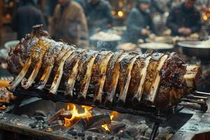 AI generated lamb being grilled on coal professional advertising food photography photo