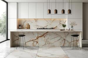 ai generado interior diseño de un moderno cocina con minimalista escandinavo mármol estilo fotografía foto