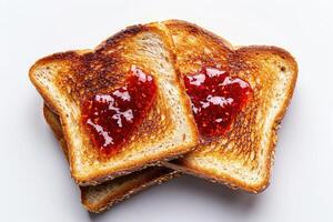 AI generated toasts with fruits jam on kitchen table professional advertising food photography photo