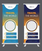 World travel Roll-up banner design template vector