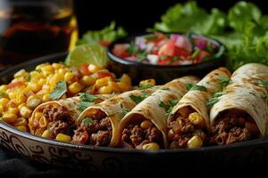 ai generado enchiladas mexicano comida en el cocina mesa profesional publicidad comida fotografía foto
