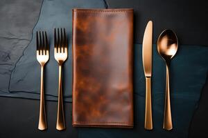 AI generated cutlery setting on a restaurant table advertising food photography photo