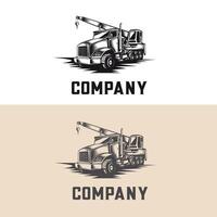 Construction heavy machine, truck mounted crane monochrome silhouette logo design template. vector