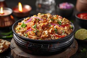 AI generated indian biryani rice professional advertising food photography photo