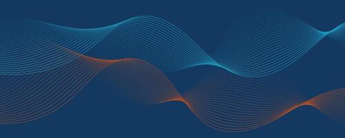 Abstract blue background with multicolored orange wavy lines vector