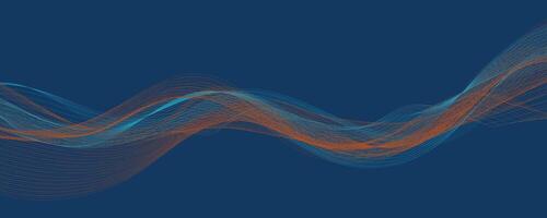 Abstract blue background with multicolored orange wavy lines vector