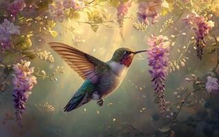 ai generado colibrí en vuelo foto
