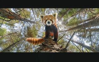 ai generado rojo panda en árbol foto