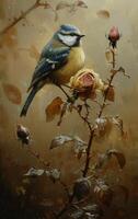 AI generated Blue Bird Painting photo