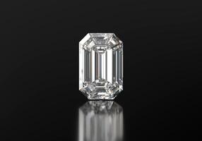 Emerald Shape Diamonds placed on glossy background 3d rendering photo