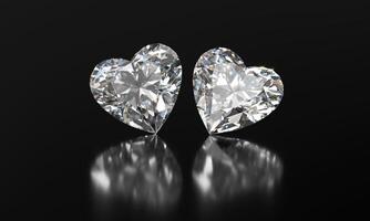 Heart shape diamonds placed on glossy background 3d Rendering photo