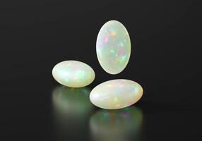 Opal round oval isolated on black background 3d rendering photo