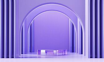 Violet Stage Platform with neon light For Product Display 3D Rendering photo