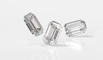 Emerald Shape Diamonds group isolated on white background 3d rendering photo
