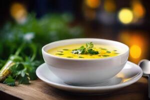 AI generated a bowl of soup with parsley garnish photo
