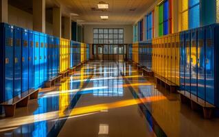 AI generated Long school corridor with locker photo