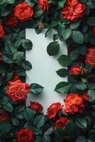 AI generated Red Roses Background photo