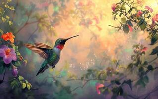 AI generated Hummingbird in flight photo