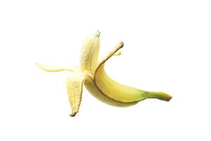 isolated peeled Cavendish bananas on white background It is a fruit with good taste. The aroma is delicious. The peel is thin, not sticky. The skin color of bananas turns golden yellow when ripe. photo