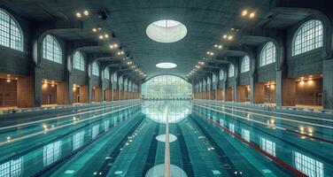 AI generated Empty swimming pool with skylight photo