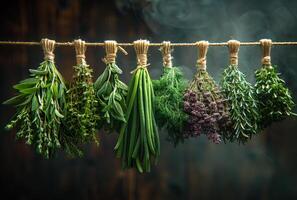 AI generated A herbs hanging from line. Natural medicine photo