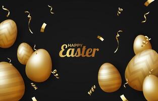 Realistic Golden Easter Egg Background with Confetti vector