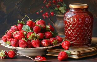 AI generated Strawberries in glass vase photo