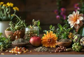 AI generated The natural medicine herbs flowers spices photo