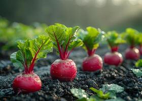AI generated Fresh radish growing on the field photo