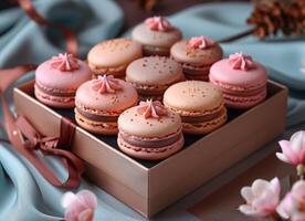 AI generated Macaroons in gift box photo