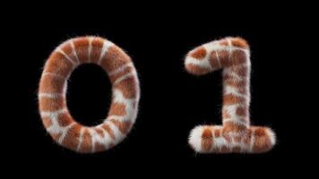 3D animation Giraffe woolen numbers 0 and 1 video