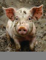 AI generated Pig stands in muddy puddle photo