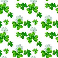 Seamless clover vector background for St. Patrick's Day. Green clover leaves of different sizes on a white background. illustration with the symbol of Ireland.