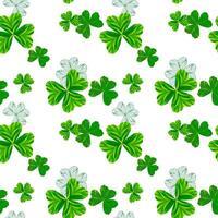 Seamless clover vector background for St. Patrick's Day. Green clover leaves of different sizes on a white background. illustration with the symbol of Ireland.