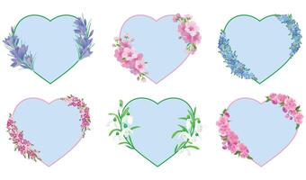 heart-shaped frames with spring flowers crocus sakura snowdrops forget-me-nots vector